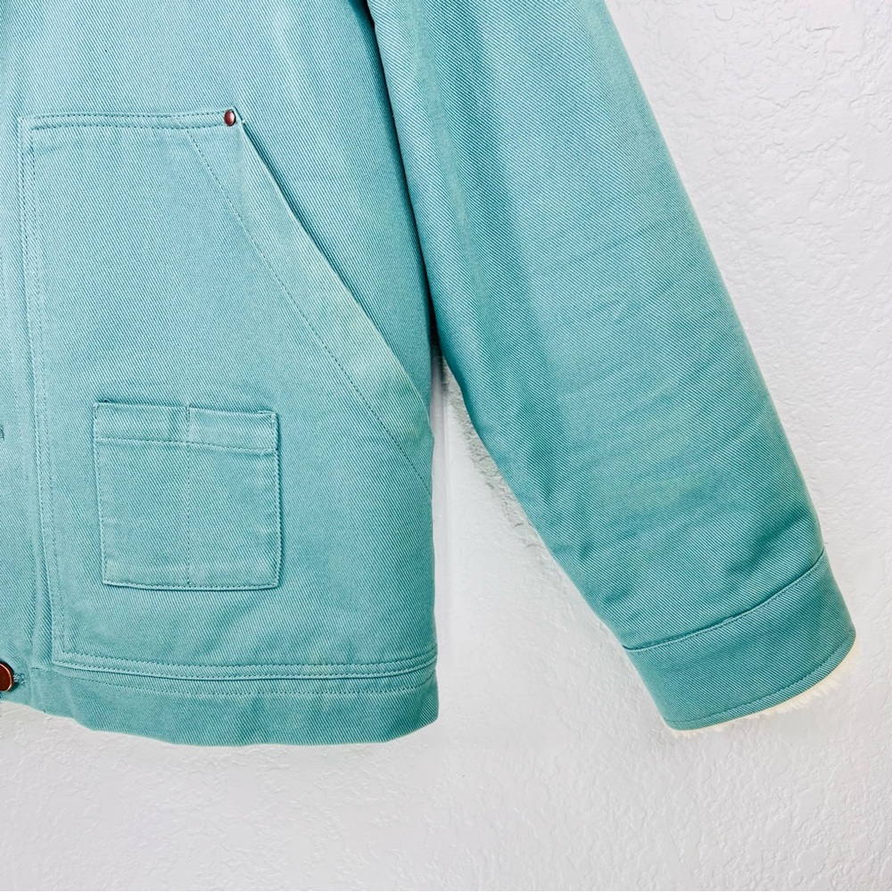 Zara Men’s Green Aqua Faux Sherpa Lined Heavy Denim Chore/Trucker Coat Medium - Picture 4 of 13